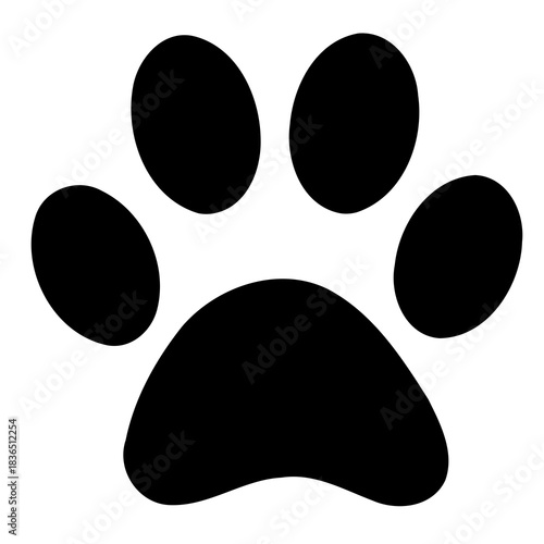 Black paw print icon illustration, perfect for pet-related designs and animal themes
