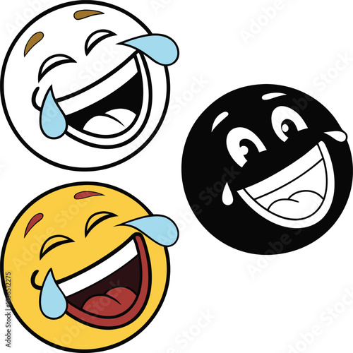Emoji Laughing Crying Set - Yellow, Outline, and Black