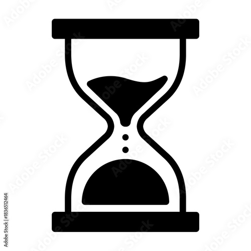 Monochrome glyph icon of an hourglass with flowing sand, a classic symbol for time management, deadlines, and the concept of waiting