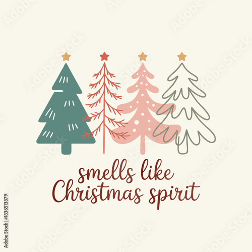 Festive trees with smells like holiday spirit text on beige background