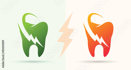 Tooth with lightning power bolt logo dental clinic energy fast modern icon
