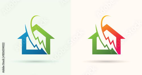 House with lightning power bolt logo smart energy technology electric service brand icon

