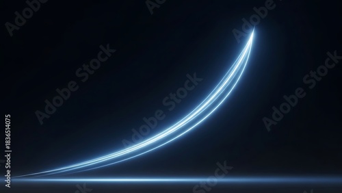 Stunning dynamic blue light streak curves upward against a dark background symbolizing speed and future growth