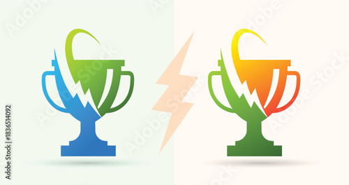 Trophy cup with lightning power bolt logo award winner technology energy icon

