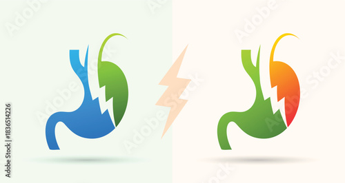 Stomach lightning power bolt logo digestive health clinic medical wellness technology icon
