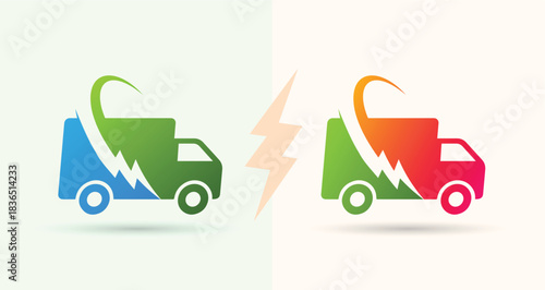 Delivery truck with lightning power bolt logo logistics courier technology energy icon
