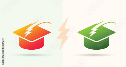 Graduation cap lightning power bolt logo education learning academy technology brand icon
