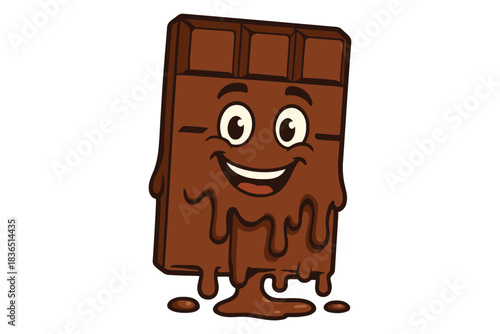 Happy melting chocolate bar character with a big smile