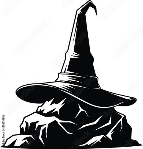 Stylized witch wizard hat on rough ground illustration