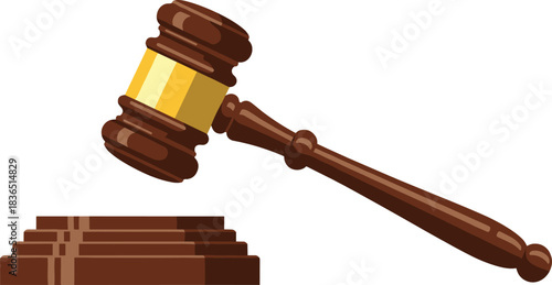 Wooden judge gavel illustration symbolizing justice law court verdict auction authority legal system courtroom isolated background white vector design graphic