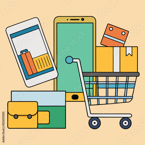 Modern digital online business concept with interconnected elements data flow and growth symbols ideal for web services and technology presentations