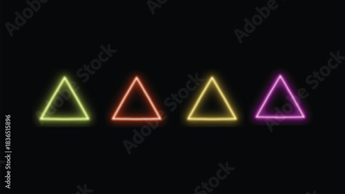 Four neon glowing triangles
