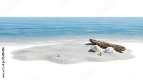 Fototapeta Naklejka Na Ścianę i Meble -  Beach png shells beach png driftwood beach png sandy beach png transparent background image