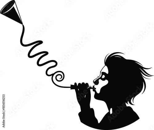 Stylized silhouette blowing party horn celebration noise