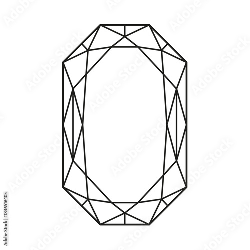 Diamond Radiant cut shape. Design diagram. Brilliant Phoenix Radiant cut pattern. Top view on Polygonal Diamond. Gemstone outline icon for jewellery design, branding, packaging, logo, digital graphic.