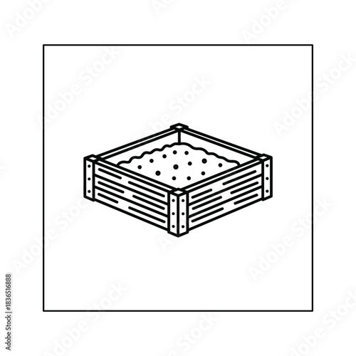 Gardening Raised Bed with Soil and Seeds Line Icon