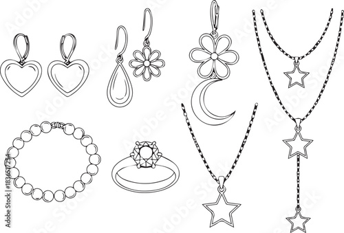Elegant Jewelry Collection Featuring Earrings Ring Bracelet and Stylish Necklaces