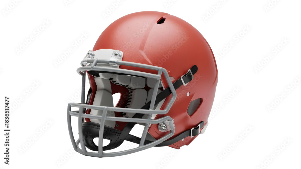 Fototapeta premium Red football helmet with face mask detailed rendering on transparent background