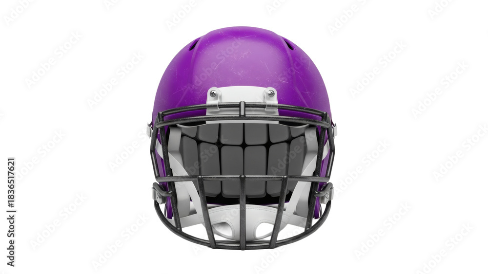 Fototapeta premium A purple american football helmet with a black face mask on transparent background
