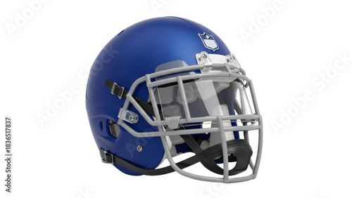A blue american football helmet with face mask on transparent background