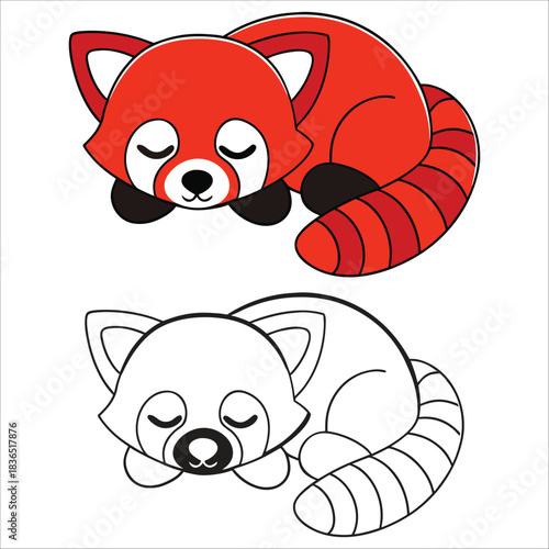 Adorable red panda sleeping cartoon vector illustration.