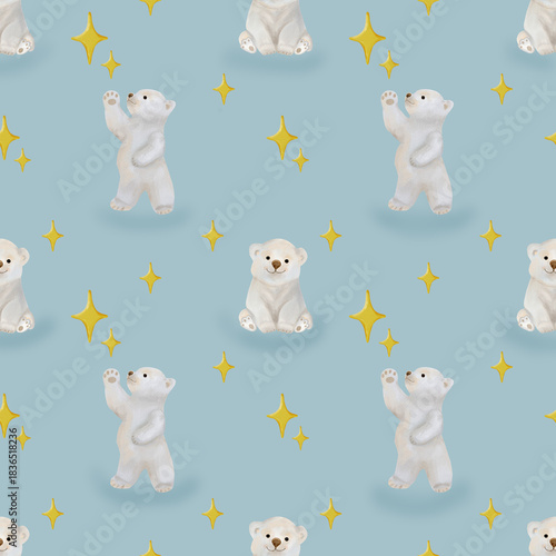 Seamless pattern with polar bears. Watercolor bear, children's paper, seamless pattern with teddy bear.