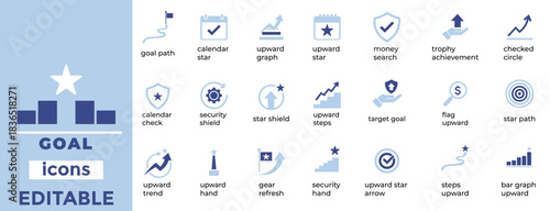 Goal and Achievement Icons Business Growth, Success, Progress, Strategy, Minimal Line Vector Set