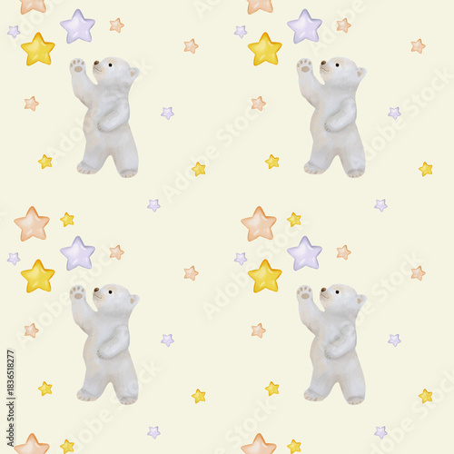  Seamless pattern Polar bears. Watercolor Bear, kids paper, seamless pattern with a Baby Bear