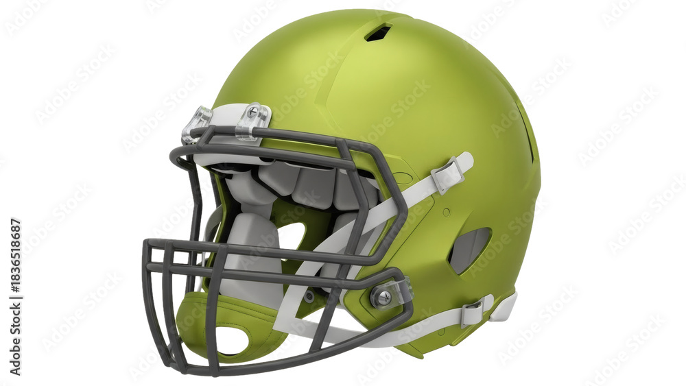 Naklejka premium Green football helmet with face mask presented on transparent background