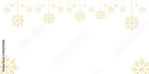 Festive Golden Snowflakes Decorating a White Background for a Winter Holiday Theme