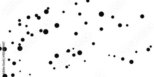 A dynamic abstract background composed of scattered black dots of varying sizes on a white canvas, suggesting movement and energy