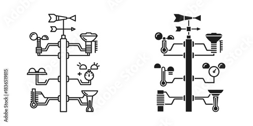 Explore weather science with this anemometer and barometer setup, perfect for educational materials and illustrating meteorological concepts in a modern style