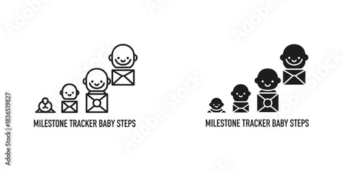 Track baby's growth with milestone tracker icons for web and app development, adorable baby steps, milestone moments, family, minimal, and development