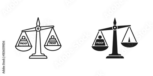 Proof weighing scales show the balance between evidence and theory, a symbol for justice, law, and decision making in business and legal matters