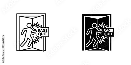 Rage quit illustration showing a person storming out of a door, perfect for expressing frustration, anger, or impulsive decisions in a workplace context