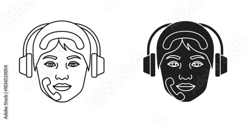 Customer service agent with headset icon for business help, communication and support, available in light and dark mode versions for flexible designs