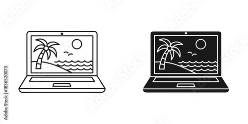 Plan your dream vacation with this modern laptop featuring a stunning tropical beach scene, perfect for travel blogs and digital marketing campaigns