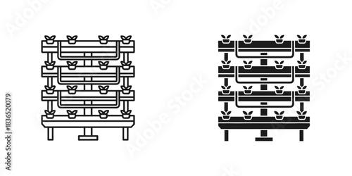 Modern vertical gardening system icons for urban farming and sustainable living, offering fresh produce and a touch of nature to any space indoors or out