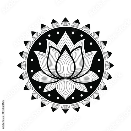 Intricate black and white mandala lotus flower design spiritual symbolism and meditation art