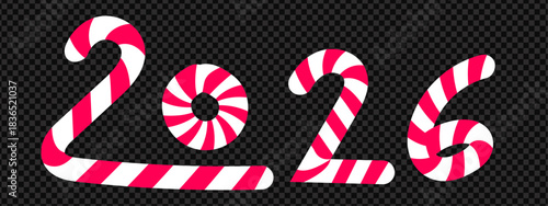 Festive 2026 New Year Design Made with Candy Canes and a Lollipop Against a Checkered Background for Holiday Celebrations and Future Projections