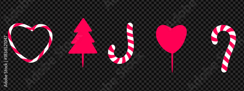 Festive Christmas Candies and Holiday Shapes on Transparent Background for Graphic Design Projects or Seasonal Celebrations in Creative Designs