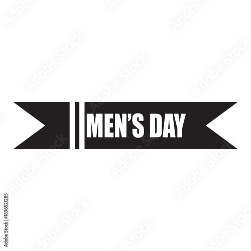 Black banner ribbon with white text celebrating international men s day on a white background