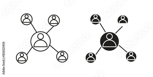 Social network icon with line and silhouette versions.
