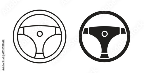 Steering wheel icon with line and silhouette versions.