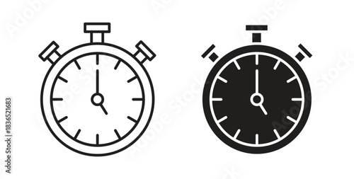 Stopwatch icon with line and silhouette versions.