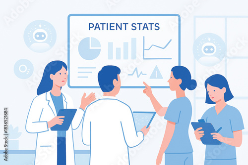 Doctors & nurses analyzing patient stats.