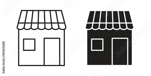 Store icon with line and silhouette versions.