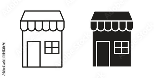 Store icon with line and silhouette versions.