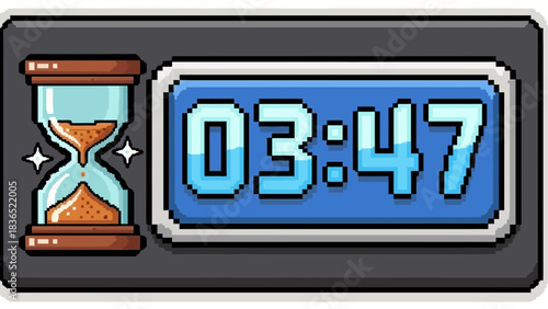 Pixel art timer countdown hourglass digital clock time management retro gaming asset element design resource