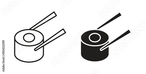 Sushi icon with line and silhouette versions.